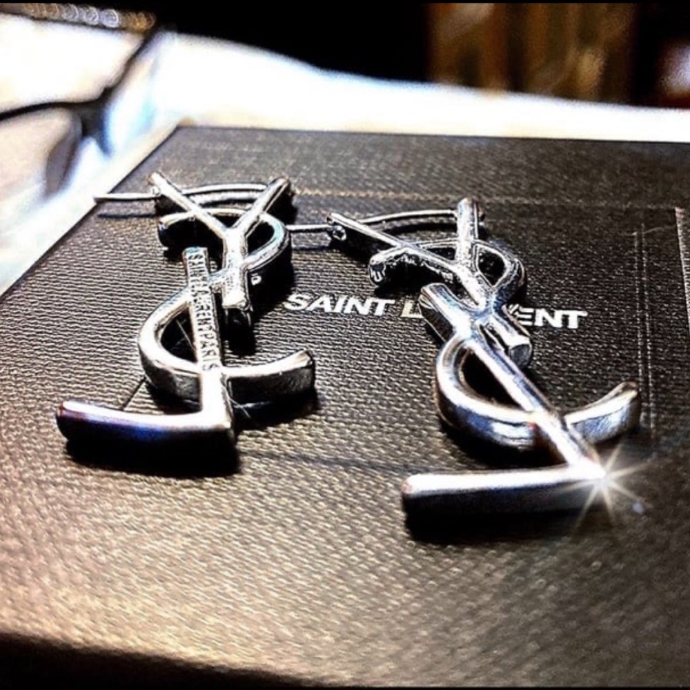 Authentic YSL Saint Laurent Cassandre Monogram-Logo Lettering Earring Set - Picture 3 of 12